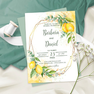 Lemons Eucalyptus Yellow Flowers Wedding Invitation