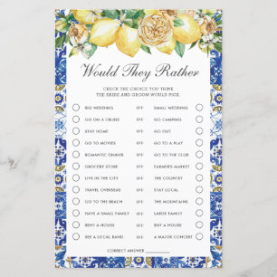 Lemons Floral Bridal Shower Would They Rather Game