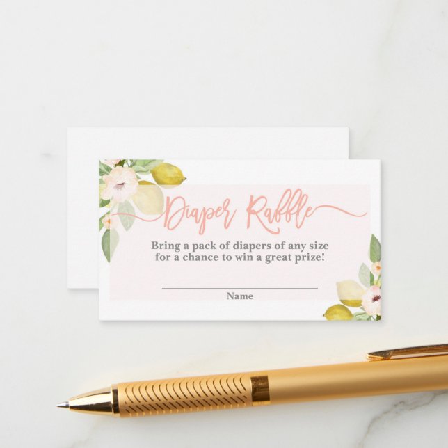 Lemons Floral Diaper Raffle Enclosure Card (Front/Back In Situ)