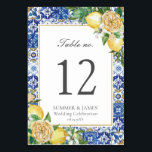 Lemons Floral Greenery Wedding Bridal Baby Shower Table Number<br><div class="desc">Designed to co-ordinate with our Lemon Mediterranean collection, this elegant table number card features beautiful watercolor lemons, yellow floral and greenery Personalize each card with a table number and your details, simply press the customise it button to further re-arrange and format the style and placement of the text. (c) The...</div>