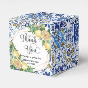 Lemons Floral Meditteranean Mosaic Tiles Wedding  Favor Box