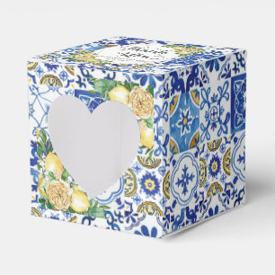 Lemons Floral Meditteranean Mosaic Tiles Wedding  Favor Box