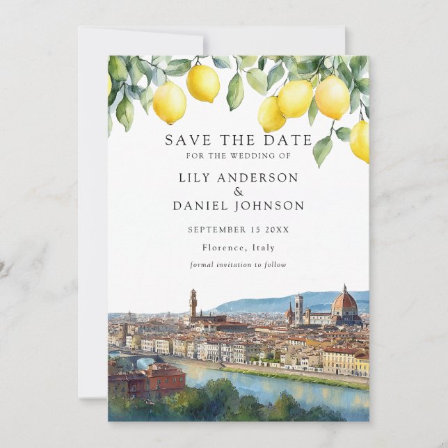 Lemons Florence Tuscany Italy Wedding Save The Date (Front)