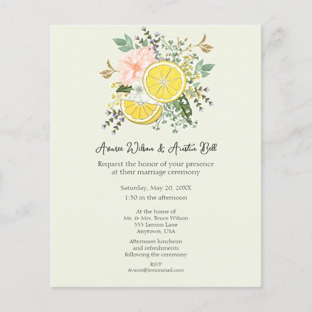 Lemons Flowers and Greenery Wedding Invitation (Front)