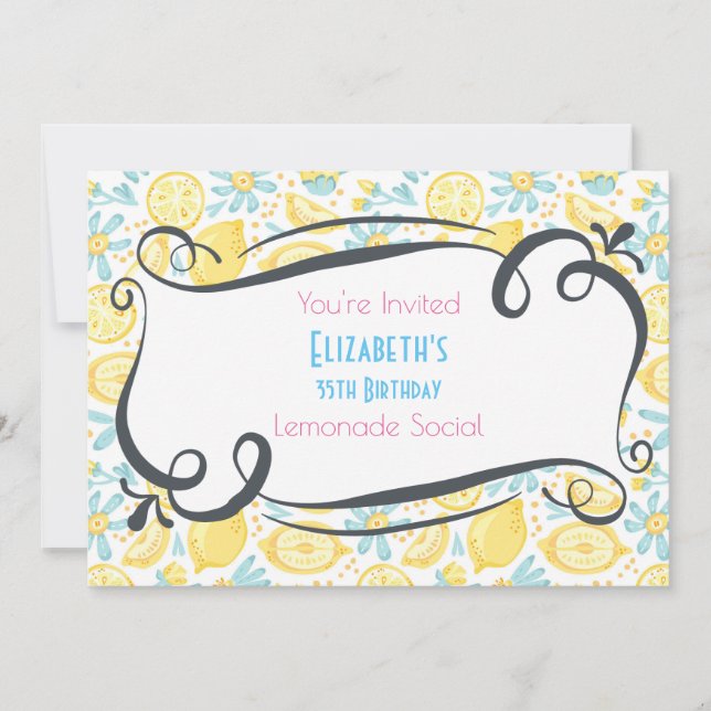 Lemons & Flowers Birthday Lemonade Social Invite (Front)