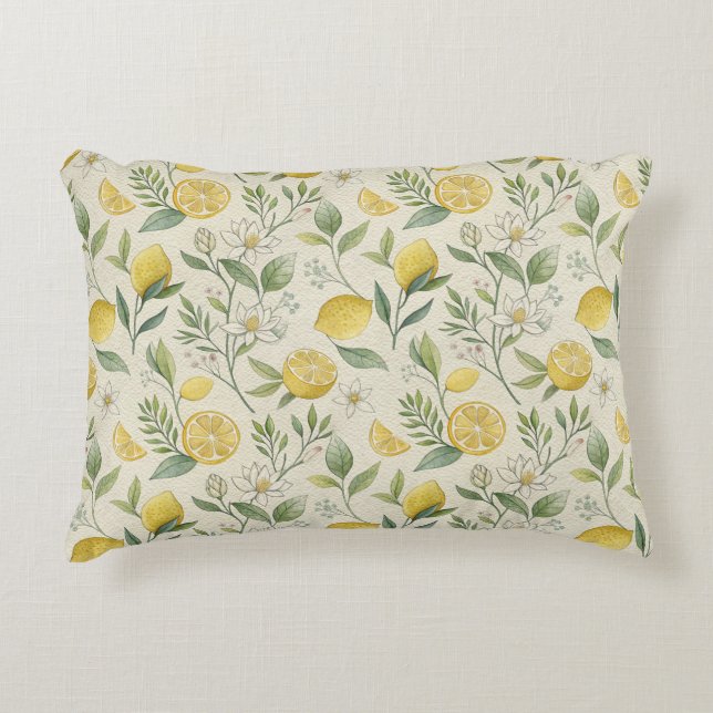 Lemons & Flowers Pattern  Accent Pillow (Front)