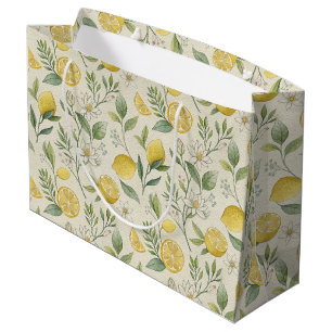 Lemons & Flowers Pattern Large Gift Bag
