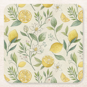 Lemons & Flowers Pattern Paper Coaster