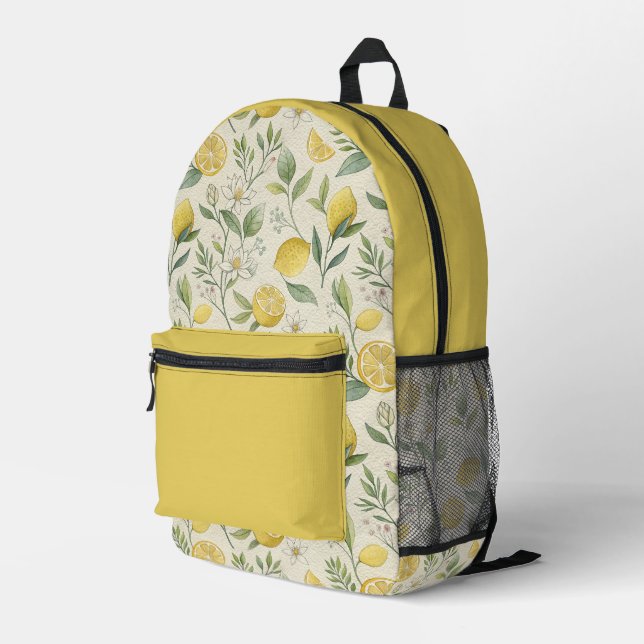 Lemons & Flowers Pattern  Printed Backpack (Back Corner Right)