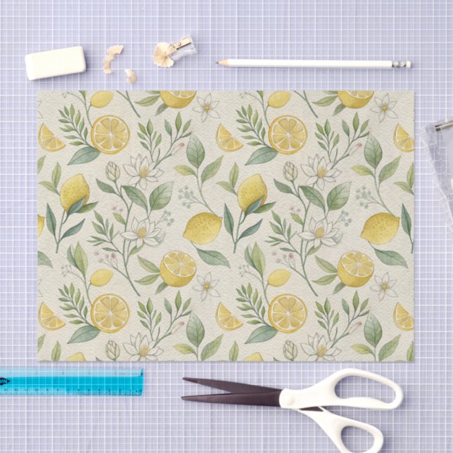 Lemons & Flowers Pattern Tissue Paper (Craft)