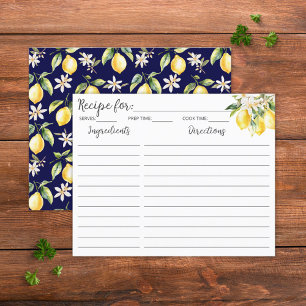 Lemons Flowers Tree Branch Botanical Recipe Card