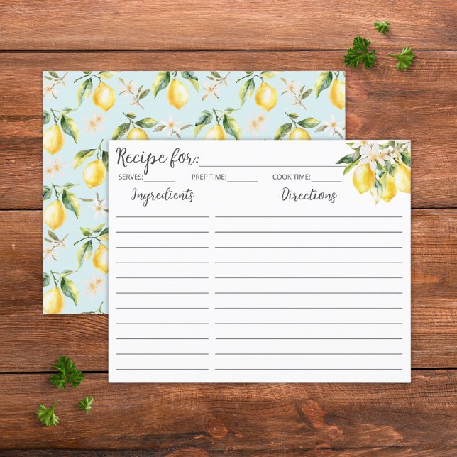 Lemons Flowers Tree Branch Botanical Recipe Card (In situ)