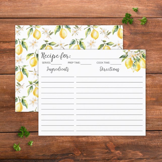 Lemons Flowers Tree Branch Botanical Recipe Card (In situ)