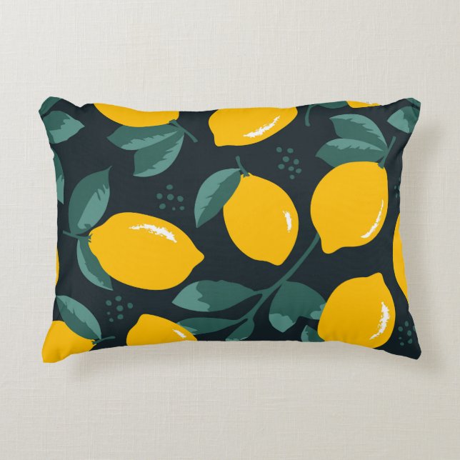 Lemons Flowers, Vintage Summer Texture. Accent Pillow (Front)