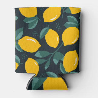 Lemons Flowers, Vintage Summer Texture. Can Cooler