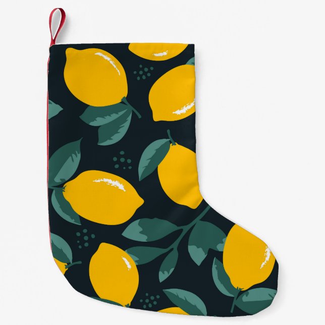 Lemons Flowers, Vintage Summer Texture. Small Christmas Stocking (Front)