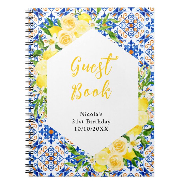 Lemons Foliage Birthday Mediterranean Guest Book (Front)