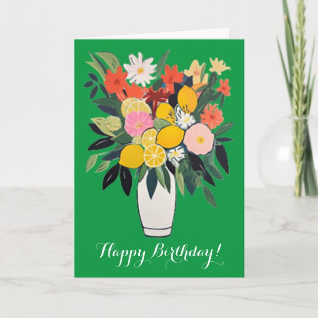 Lemons & Fruits in Vase - Happy Birthday Card (Front)
