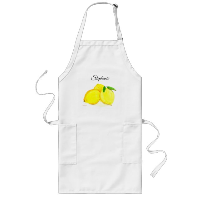 Lemons fruits Summer watercolor Custom Long Apron (Front)