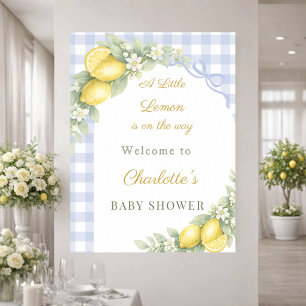 Lemons gingham blue bow boy welcome Baby Shower Poster