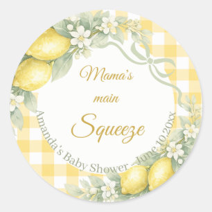 Lemons gingham mama's main squeeze Baby Shower Classic Round Sticker