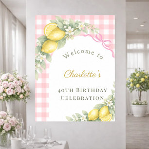Lemons gingham pink bow garden birthday welcome poster