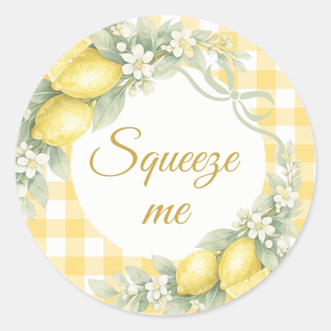 Lemons gingham squeeze me party favor classic round sticker (Front)