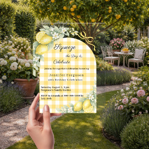 Lemons gingham summer garden luxury birthday acrylic invitations