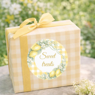 Lemons gingham sweet treats party favor classic round sticker