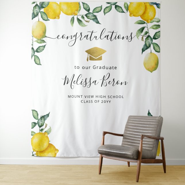 Lemons Graduation Photo Backdrop for Photo booth Tapestry (In Situ)