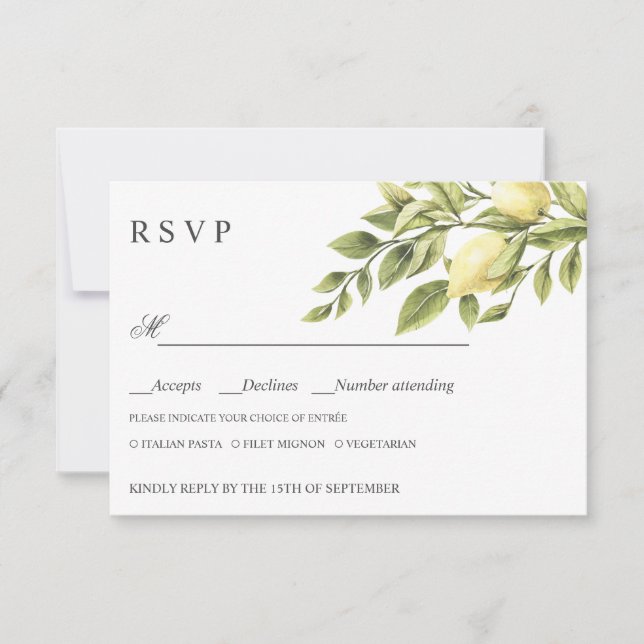 Lemons | Green WEDDING RSVP MEAL CHOICE (Front)