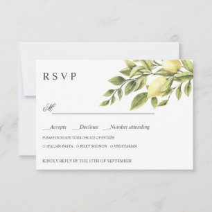 Lemons   Green WEDDING RSVP MEAL CHOICE Card