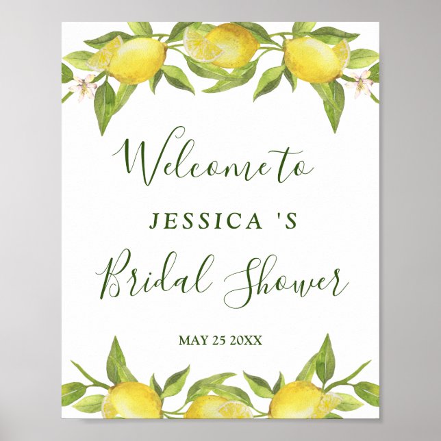 Lemons Greenery Blossom Bridal Shower Sign (Front)