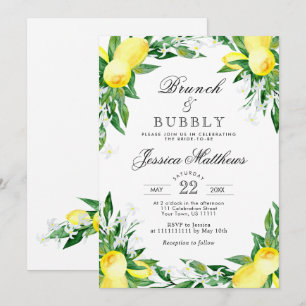 Lemons Greenery Blossom Brunch & Bubbly Invitation