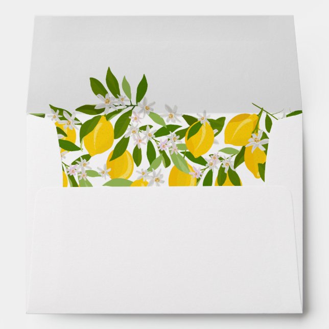 Lemons Greenery Blossom Personalized Wedding Envelope (Back (Bottom))