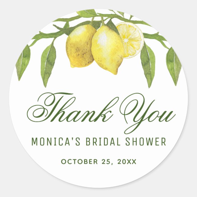 Lemons Greenery Blossom Thank You Name Classic Round Sticker (Front)