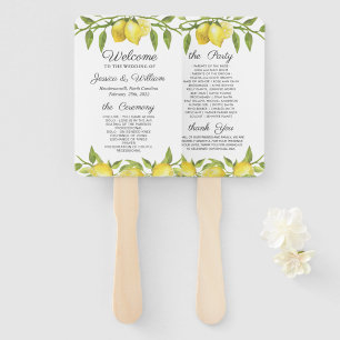 Lemons Greenery Blossom Wedding Program Hand Fan