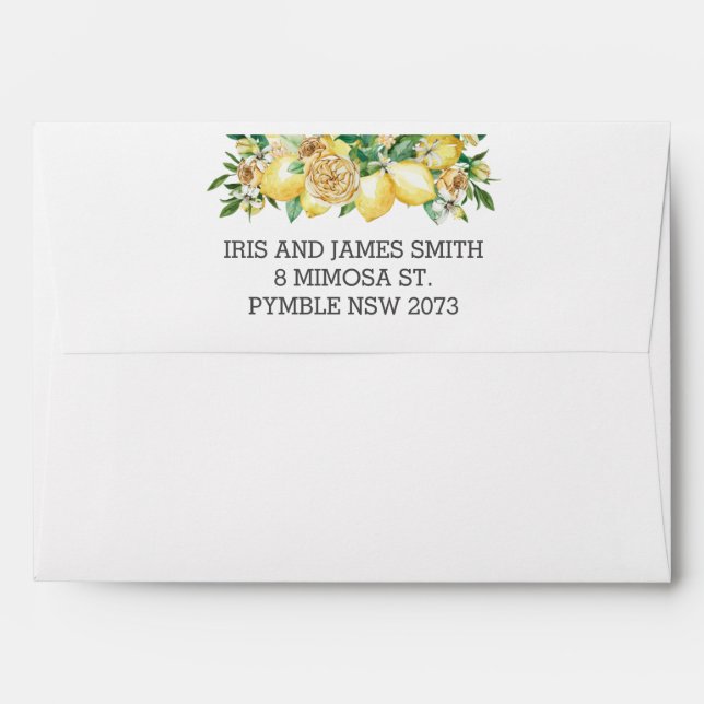 Lemons Greenery Blue Yellow Mosaic Tiles Envelope (Back (Top Flap))