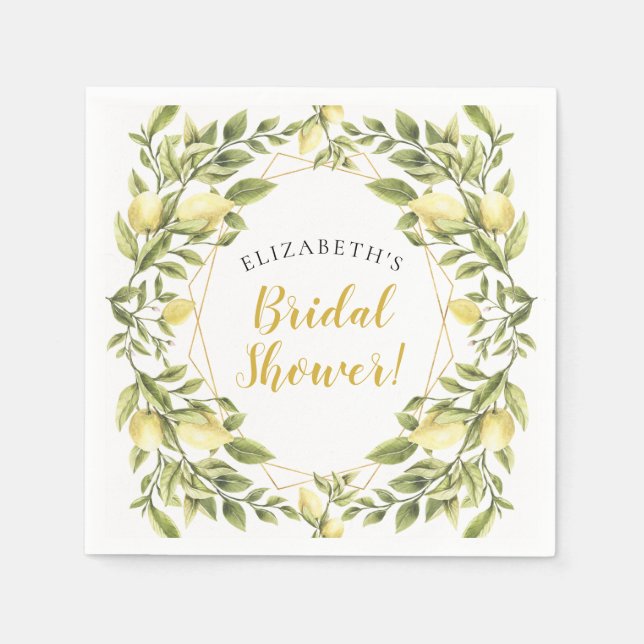Lemons Greenery Bridal Shower Napkin (Front)