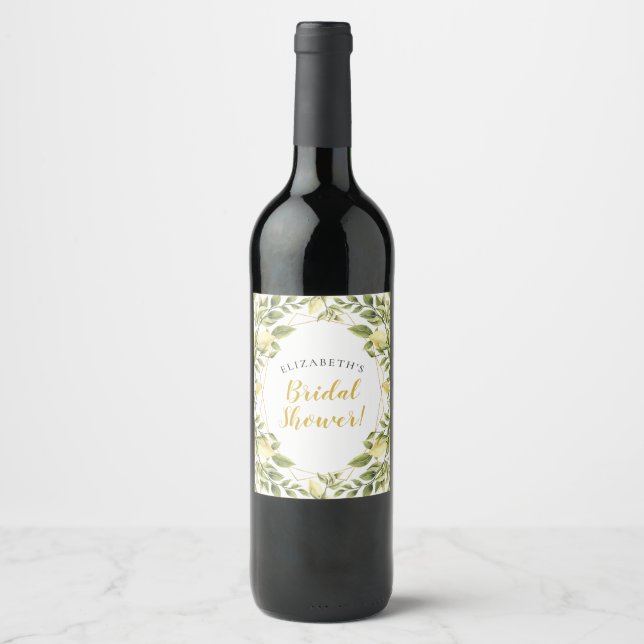 Lemons Greenery Bridal Shower Wine Label (Front)