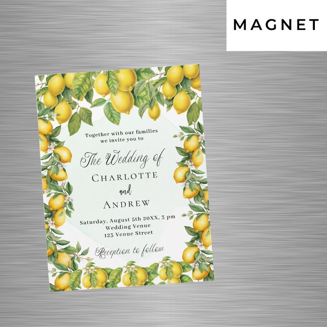Lemons greenery elegant luxury wedding magnetic invitation (Creator Uploaded)