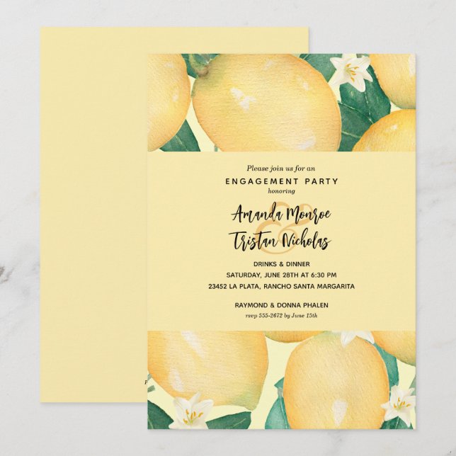 Lemons Greenery Engagement Party Invitation (Front/Back)
