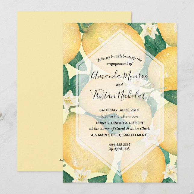 Lemons Greenery Engagement Party Invitations (Front/Back)