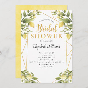 Lemons Greenery Geometric Frame Bridal Shower Invitation