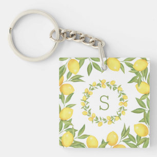 Lemons Greenery Monogram Elegant Keychain