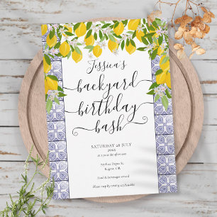 Lemons Greenery Tiles Script Birthday Party Invitation
