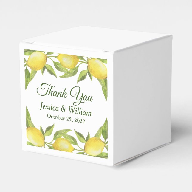 Lemons & Greenery Watercolor Gift Wedding Favor Box (Front Side)