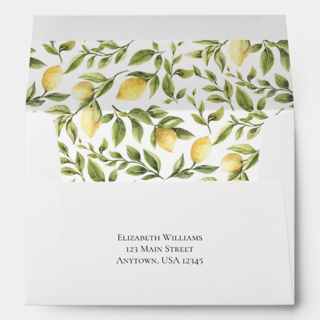 Lemons Greenery Watercolor Yellow Green Envelope (Back (Bottom))