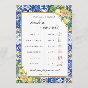 Lemons Greenery Wedding Order of Event Timeline  Program