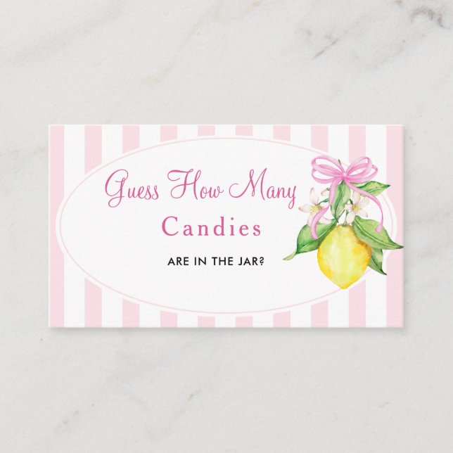 Lemons Guess How Many Candies Game Ticket Enclosure Card (Front)
